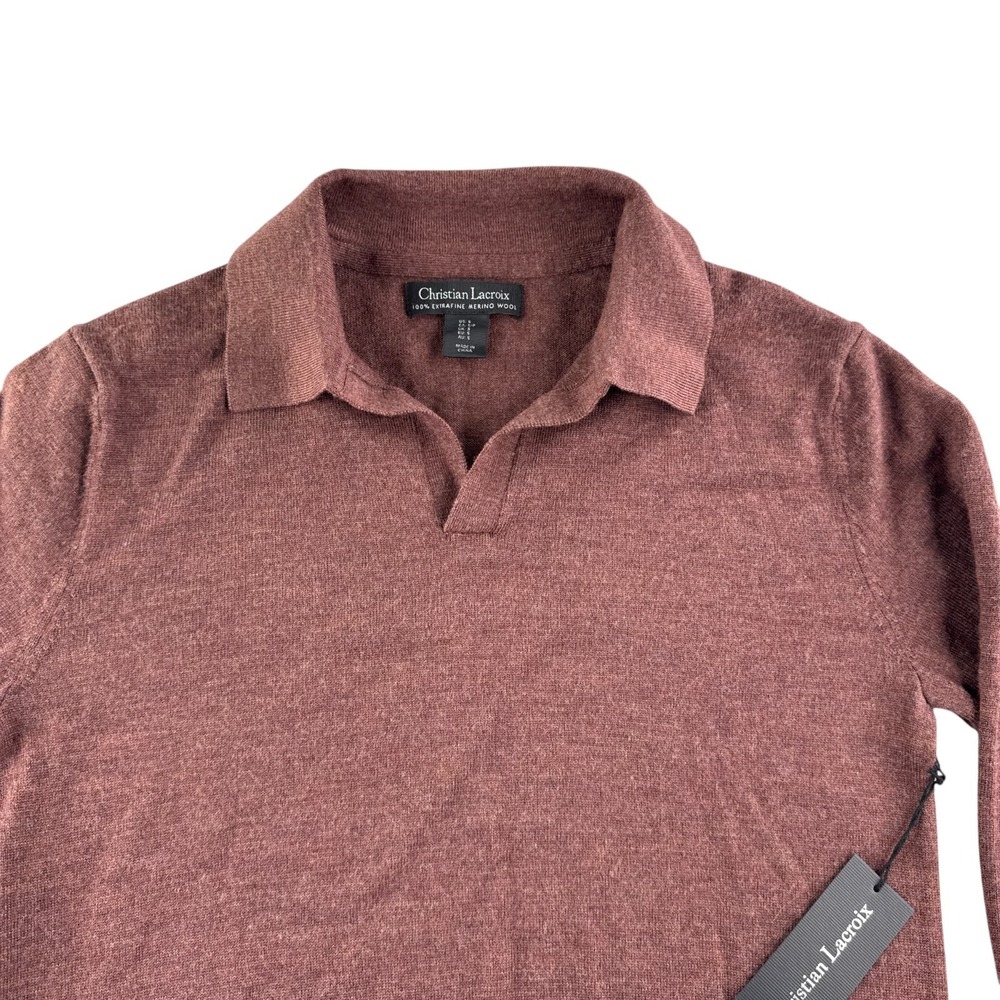 Christian LaCroix  Sweater Men Small Burgandy 100% Extra Fine Merino Wool NWT